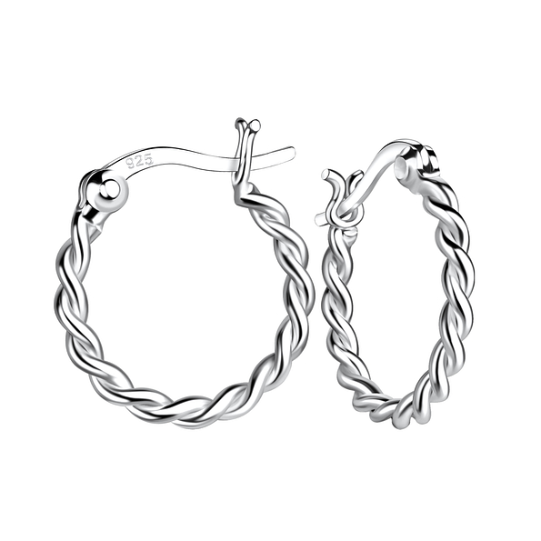 16mm Silver Twisted French Lock Hoop Earrings - Wholesale - 19617 16mm Silver Twisted French Lock Hoop Earrings - Wholesale - 19617