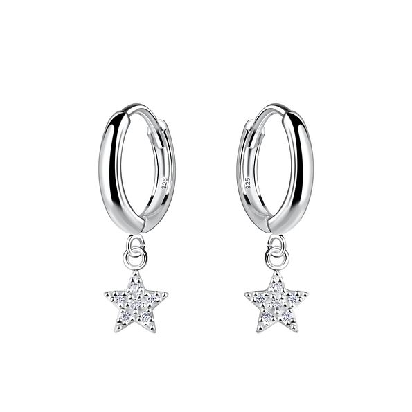 Silver Star Charm Huggie Earrings - Wholesale - 19789