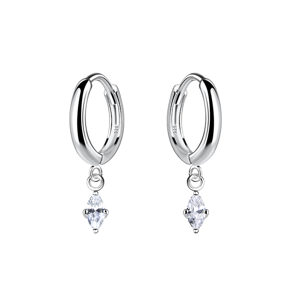 Silver Marquise Charm Huggie Earrings - Wholesale - 20033