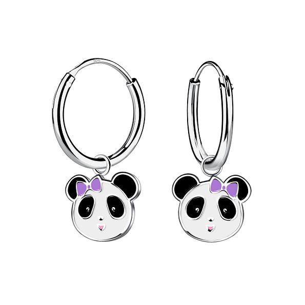 Silver Panda Charm Hoop Earrings - Wholesale - 20138 Silver Panda Charm Hoop Earrings - Wholesale - 20138