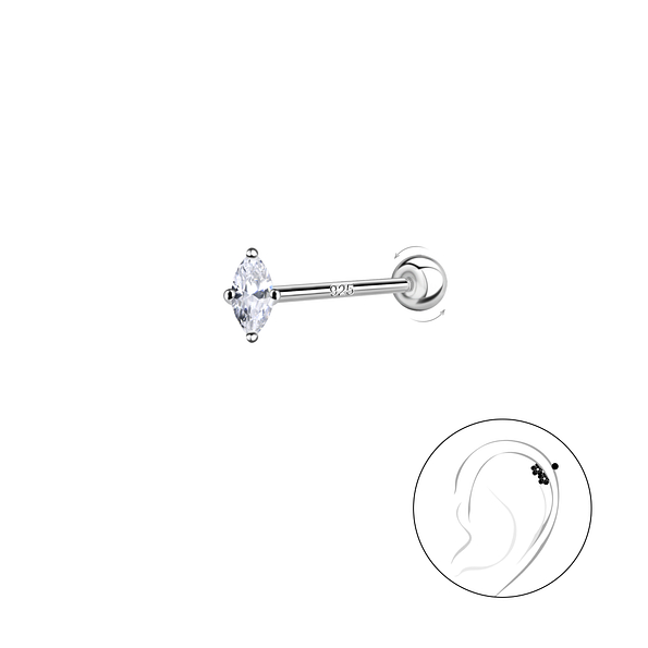 Silver Marquise Cartilage Stud with Silver Ball Screw Back - Wholesale - 20437