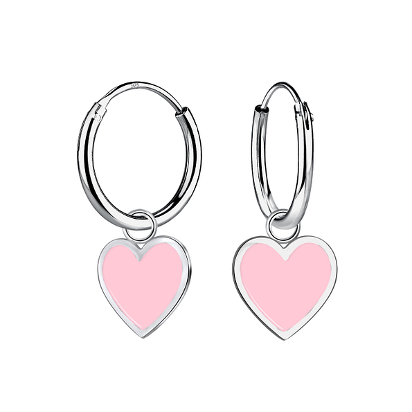 Silver Heart Charm Hoop Earrings - Wholesale - 20583