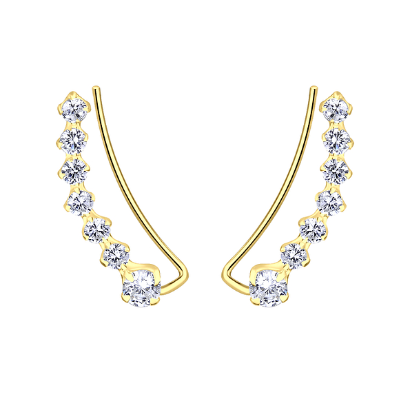 Silver Curved Line Cubic Zirconia Ear Climbers - Wholesale - 20726