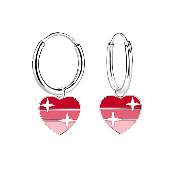 Silver Heart Charm Hoop Earrings - Wholesale - 20766