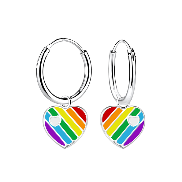 Silver Heart Charm Hoop Earrings - Wholesale - 20768
