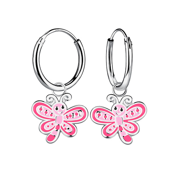 Silver Dragonfly Charm Hoop Earrings - Wholesale - 20578