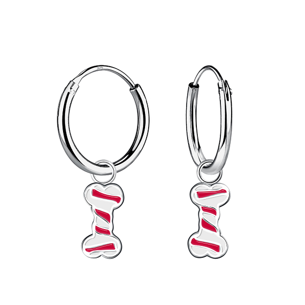 Silver Bone Charm Hoop Earrings - Wholesale - 20861 Silver Bone Charm Hoop Earrings - Wholesale - 20861