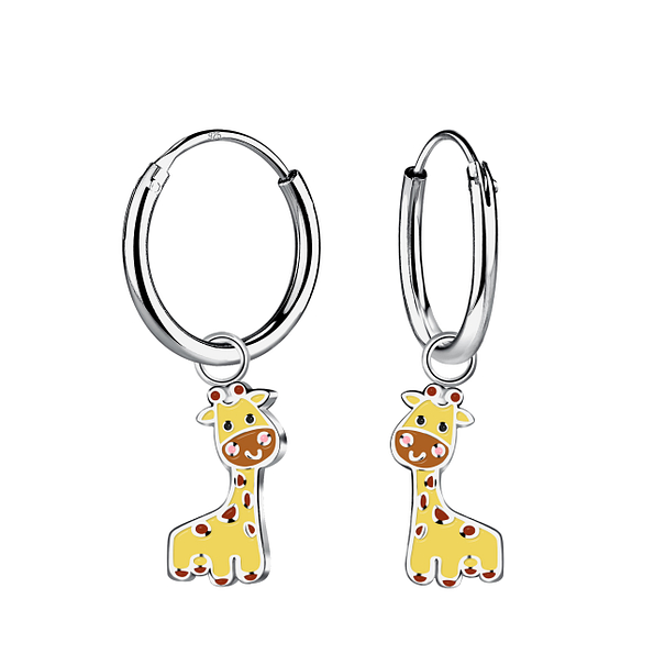 Silver Giraffe Charm Hoop Earrings - Wholesale - 20871