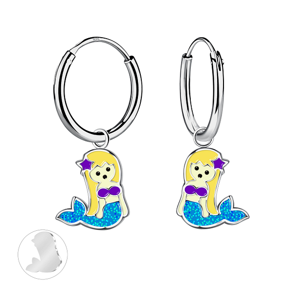 Silver Mermaid Charm Hoop Earrings - Wholesale - 21155 Silver Mermaid Charm Hoop Earrings - Wholesale - 21155