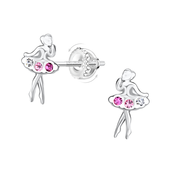 Silver Ballerina Screw Back Earrings - Wholesale - 21490