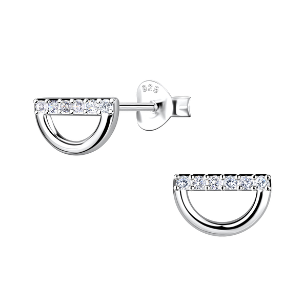 Silver Semi Circle Stud Earrings - Wholesale - 21761