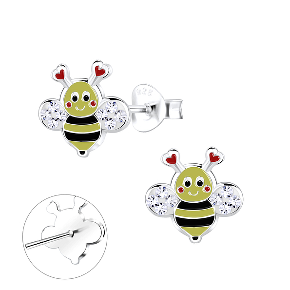 Silver Crystal Bee Stud Earrings - Wholesale - 21841 Silver Crystal Bee Stud Earrings - Wholesale - 21841