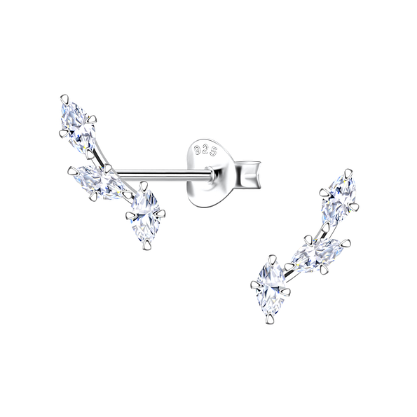 Silver Marquise Cubic Zirconia Stud Earrings - Wholesale - 21922