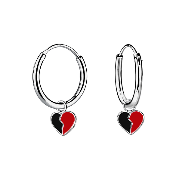 Silver Heart Charm Hoop Earrings - Wholesale - 21916
