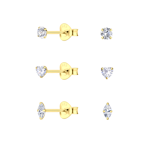 Silver Geometric Stud Earrings Set - Wholesale - 22343