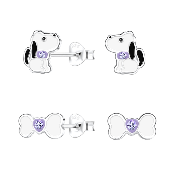 Silver Dog Stud Earrings Set - Wholesale - 22298