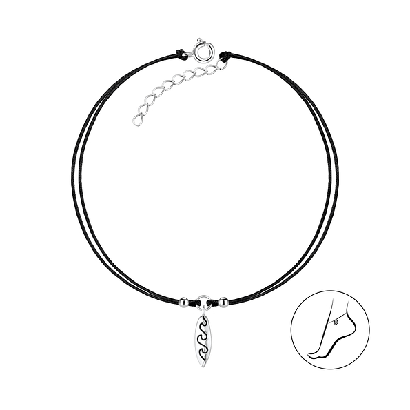 Silver Surfboard Cord Anklet - Wholesale - 22219