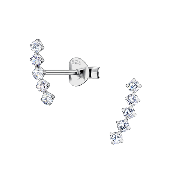 1.8mm Cubic Zirconia Silver Curved Stud Earrings - Wholesale - 22206