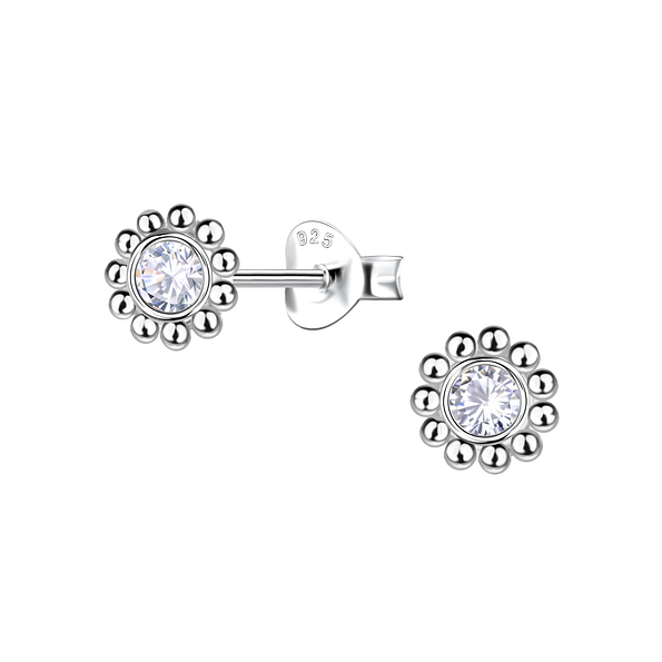 Silver Flower Stud Earrings - Wholesale - 22110