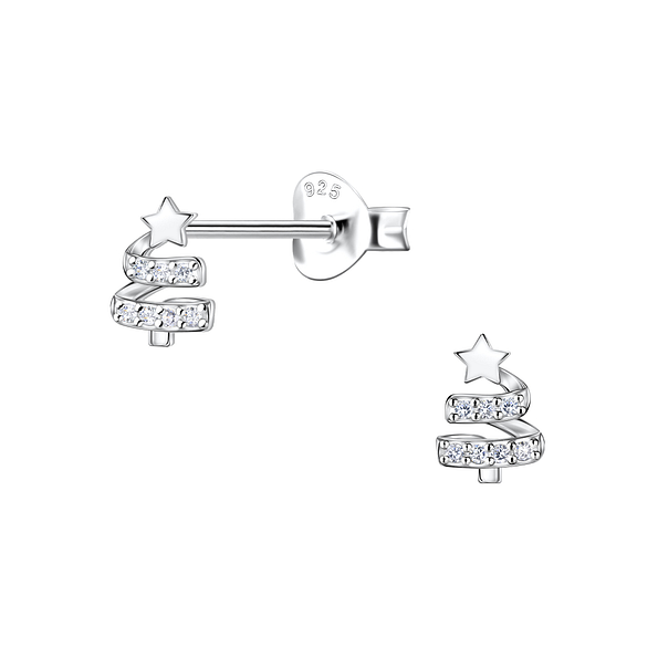 Silver Christmas Tree Stud Earrings - Wholesale - 22113