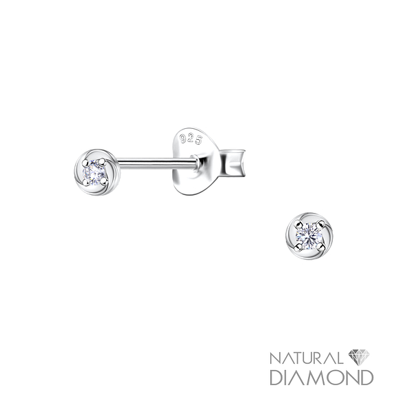 Silver Twisted Round Stud Earrings With Natural Diamond - Wholesale - 22666