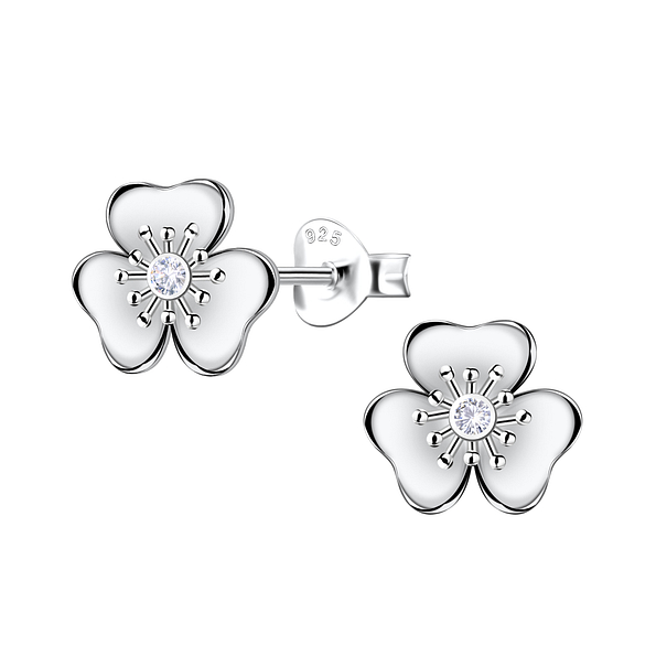 Silver Flower Stud Earrings - Wholesale - 22638