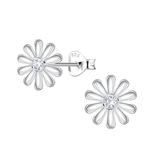 Silver Flower Stud Earrings - Wholesale - 22645