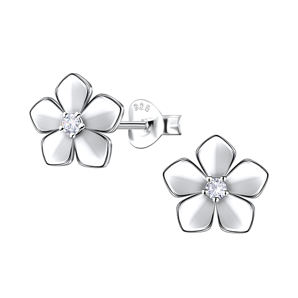 Silver Flower Stud Earrings - Wholesale - 22646