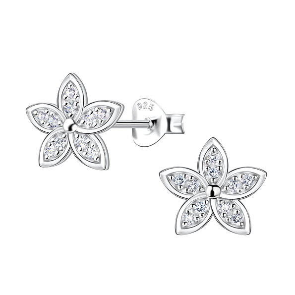 Silver Flower Stud Earrings - Wholesale - 22655
