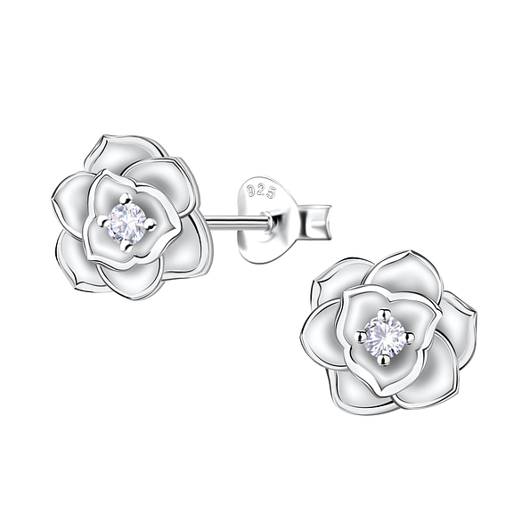 Silver Flower Stud Earrings - Wholesale - 22656
