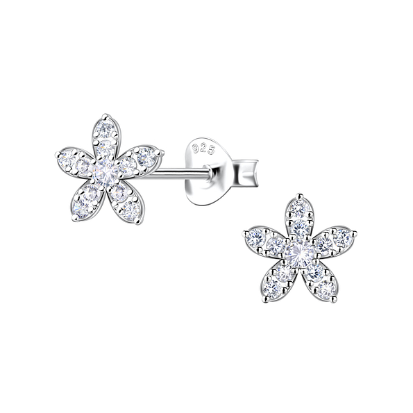 Silver Flower Stud Earrings - Wholesale - 22659