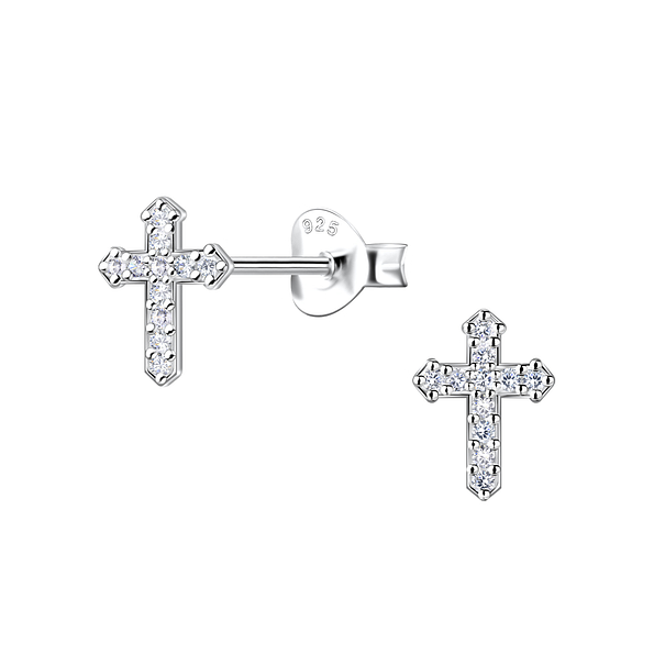 Silver Cross Stud Earrings  - Wholesale - 22425
