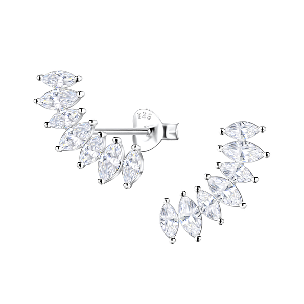 Silver Marquise Curved Stud Earrings  - Wholesale - 22432