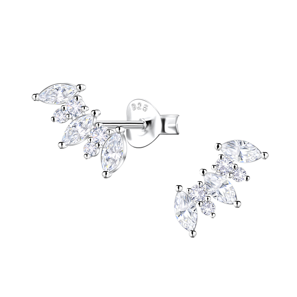 Silver Marquise Stones Curved Stud Earrings  - Wholesale - 22437