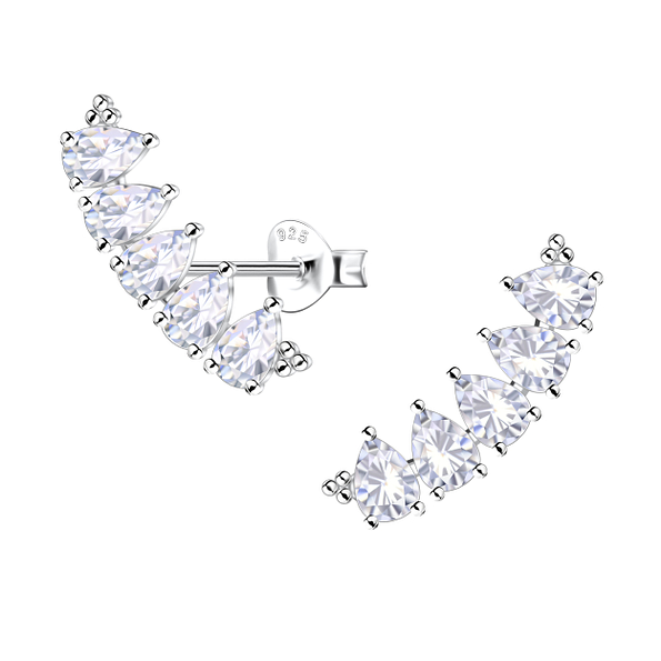 Silver Pear Curved Stud Earrings  - Wholesale - 22438