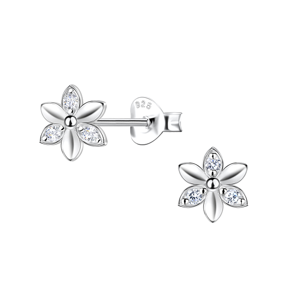 Silver Flower Stud Earrings - Wholesale - 22636