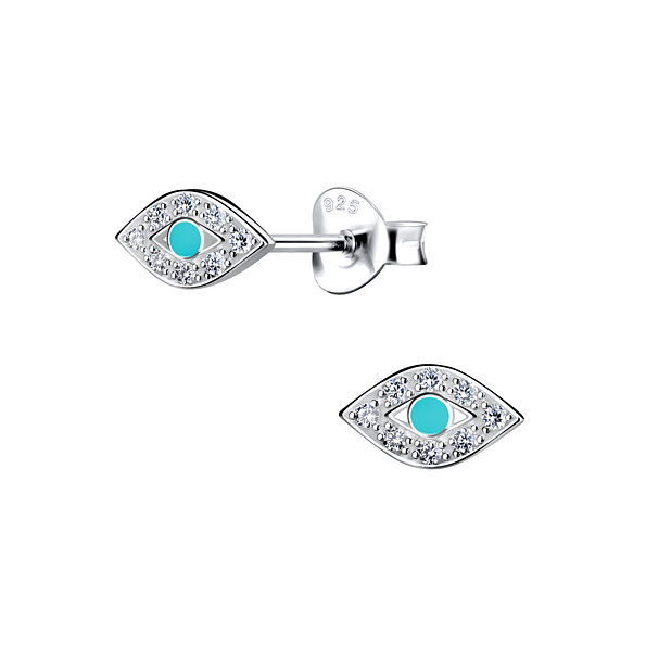 Silver Evil Eye Stud Earrings - Wholesale - 22999