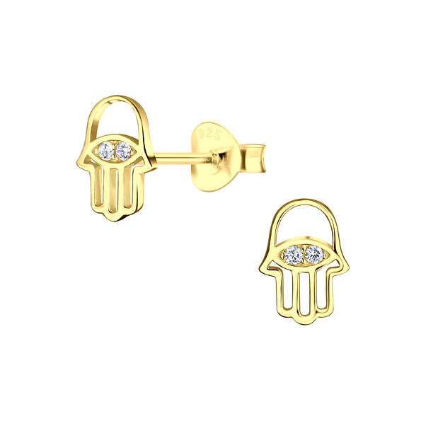 Silver Hamsa Stud Earrings - Wholesale - 22925