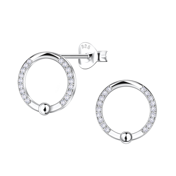 Silver Circle Stud Earrings - Wholesale - 22911