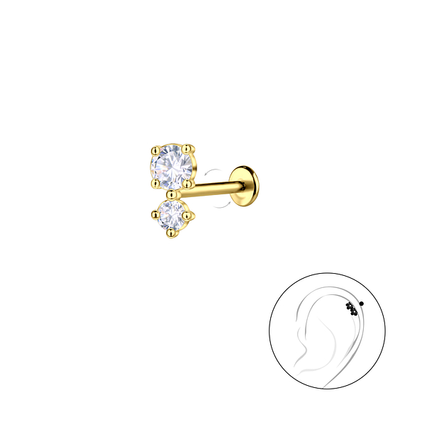 Silver Double Stones with Titanium Labret - Wholesale - 23069