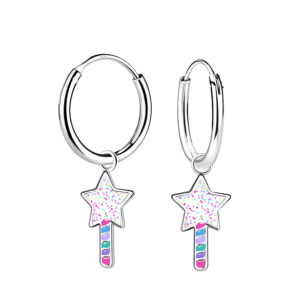 Silver Star Charm Hoop Earrings - Wholesale - 22962