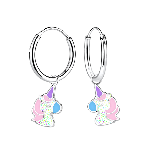 Silver Unicorn Charm Hoop Earrings - Wholesale - 22976 Silver Unicorn Charm Hoop Earrings - Wholesale - 22976