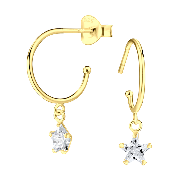 Silver Star Half Hook Stud Earrings - Wholesale - 23149