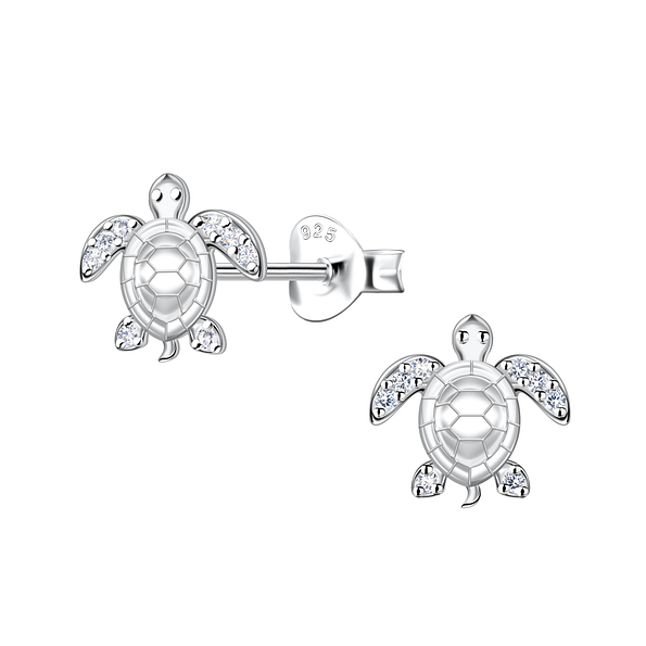 Silver Turtle Stud Earrings - Wholesale - 23280