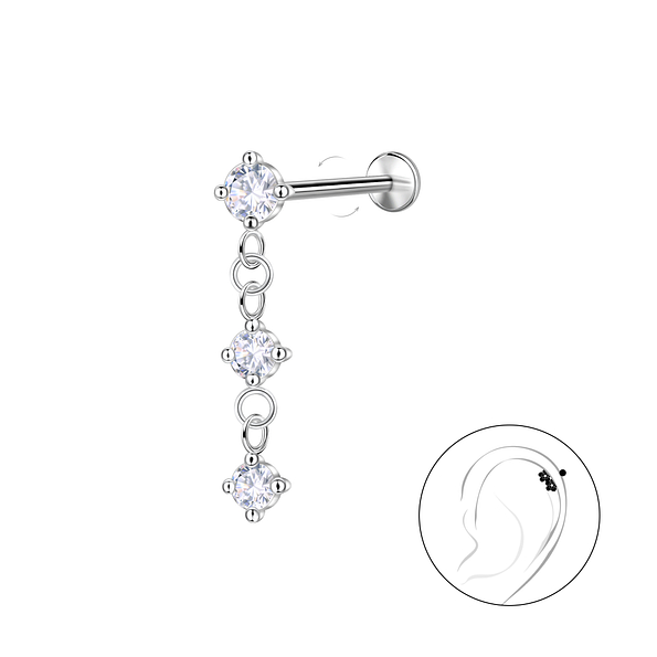 Silver Hanging Stones with Titanium Labret - Wholesale - 22753