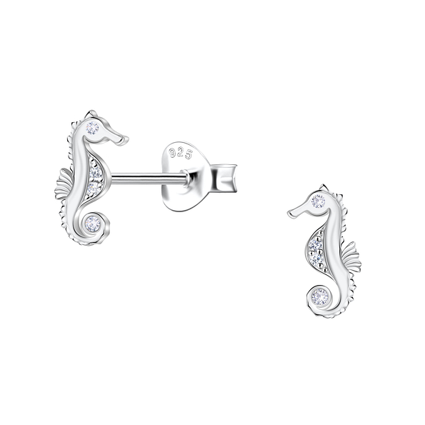 Silver Seahorse Stud Earrings  - Wholesale - 23531