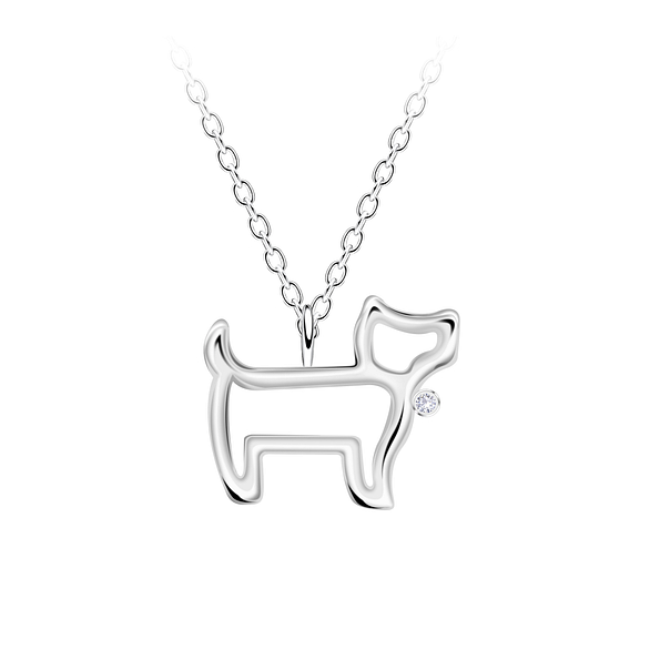 Silver Dog Outline Necklace - Wholesale - 23720