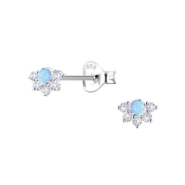 Silver Geometric Opal Stud Earrings - Wholesale - 23607