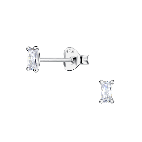 2x4mm Baguette Cubic zirconia Silver Stud Earrings - Wholesale - 23951