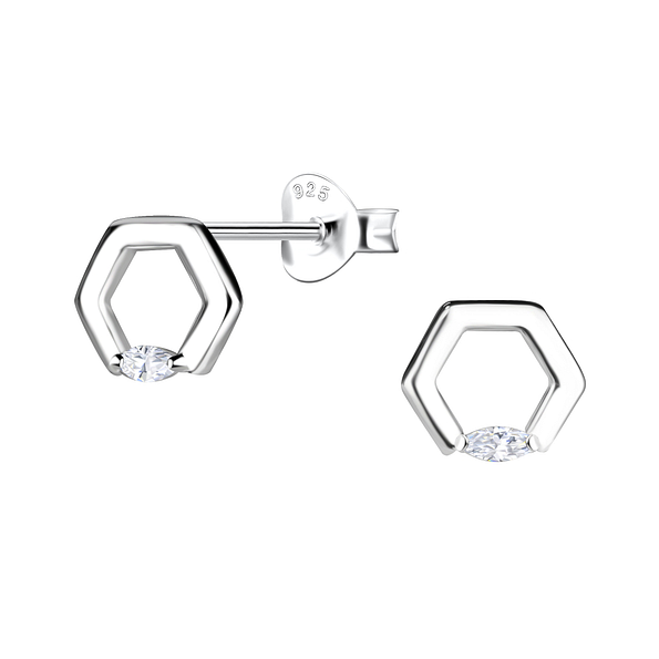 Silver Hexagon Stud Earrings - Wholesale - 24085